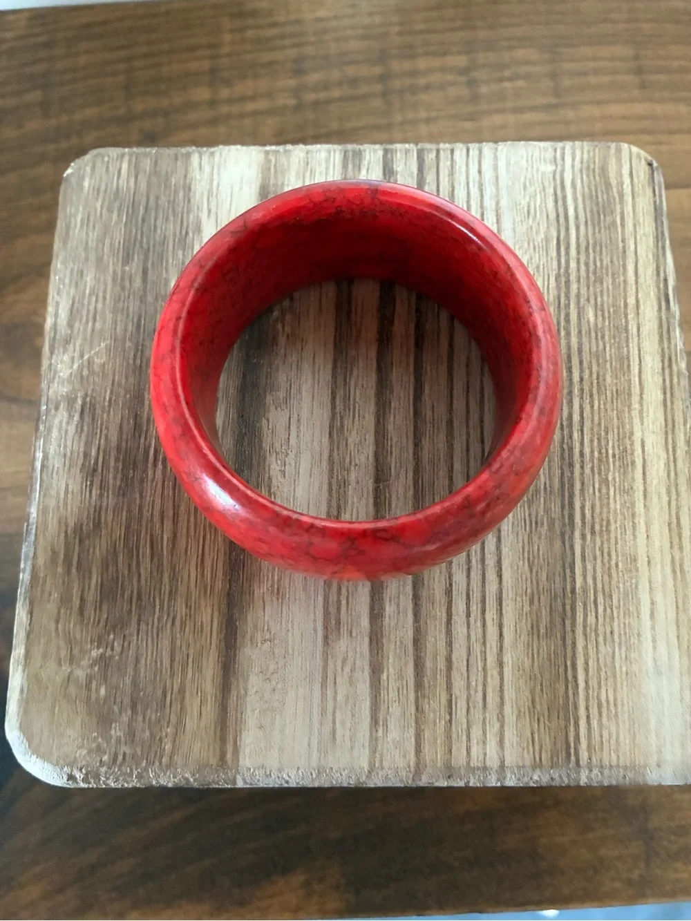 Red Howlite Style Stone Bangle Bracelet Wide Chunky 1.25” Bold Statement